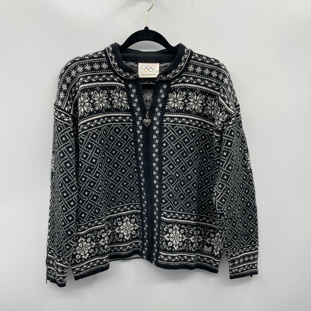 Dale of Norway woman’s blue floral new wool zippered cardigan